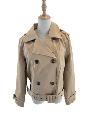 Madden Girl Tan Cropped Double Breasted Belted Trench Coat NWT